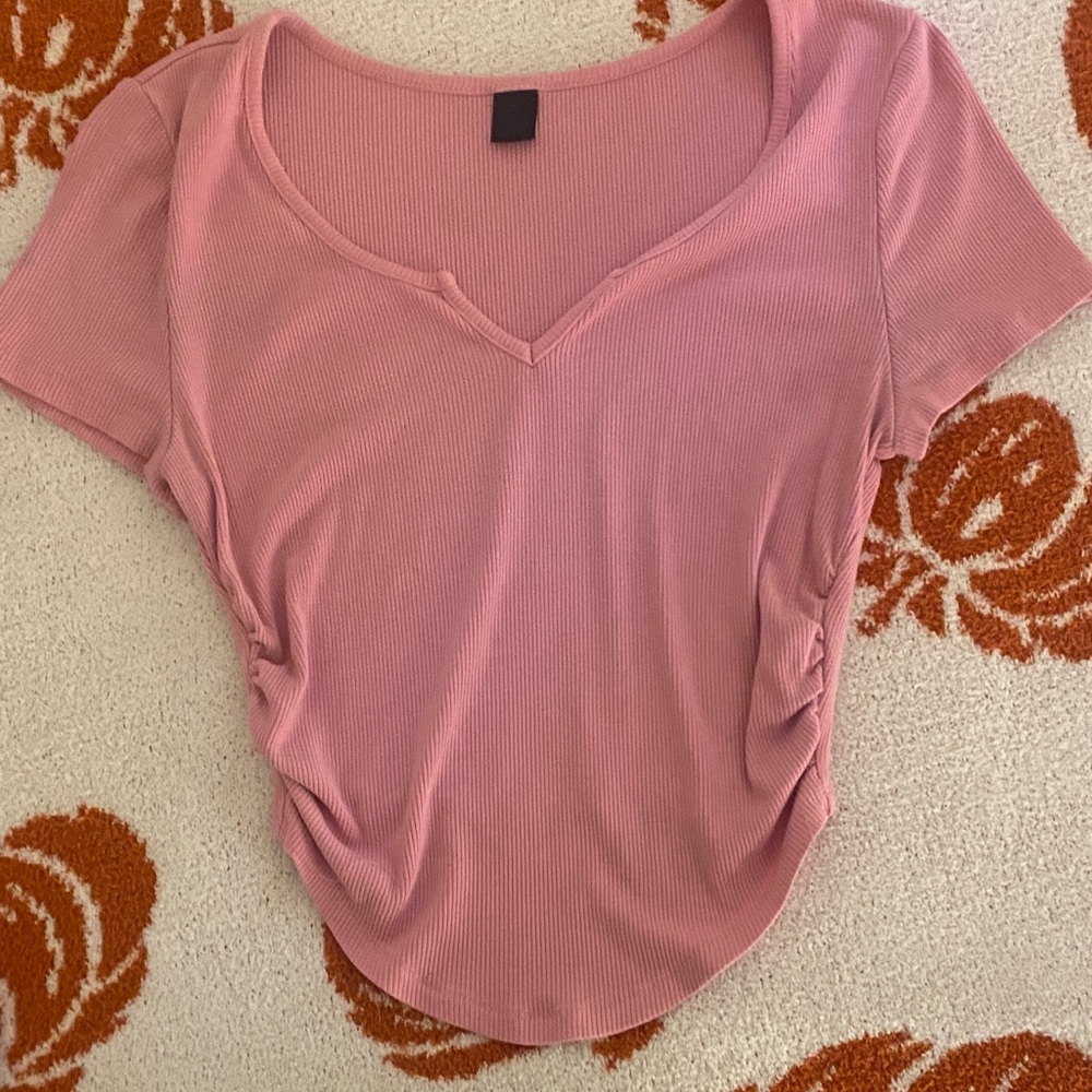 SHEIN Pink Ribbed Short Sleeve Top